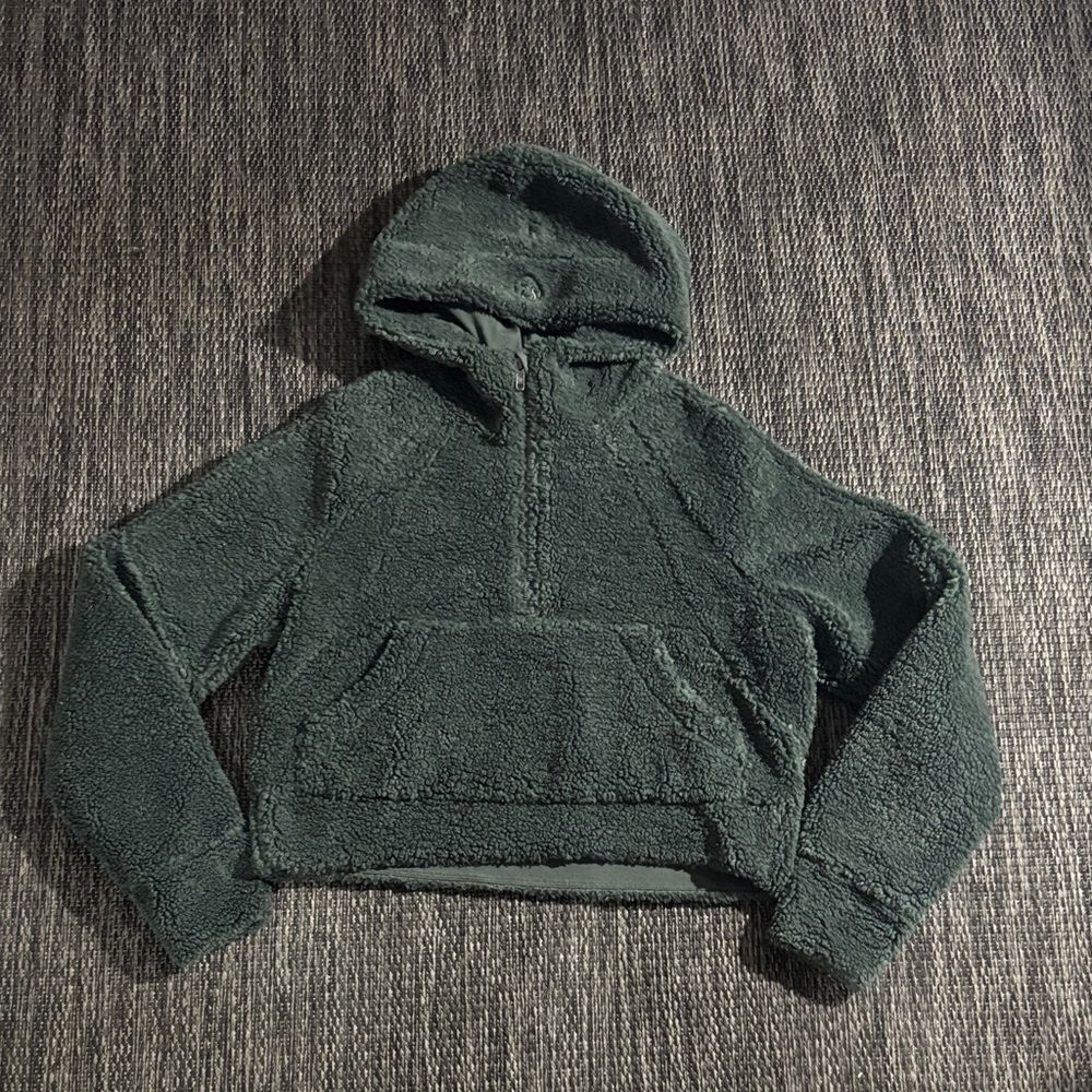 Lululemon Scuba Oversized Half Zip Cotton Fleece Hoodie Smoked Spruce Size XS/S